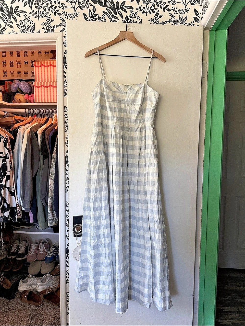 Caroline Constas Gingham Midi Dress Plaid Maxi Dress in Blue & White Size Medium